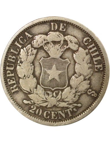 Chili 20 centavos Argent 1866 So Santiago