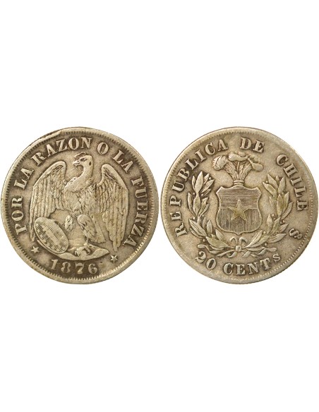 Chili 20 centavos Argent 1876 So Santiago