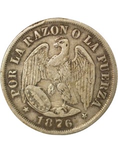 Chili 20 centavos Argent 1876 So Santiago 2