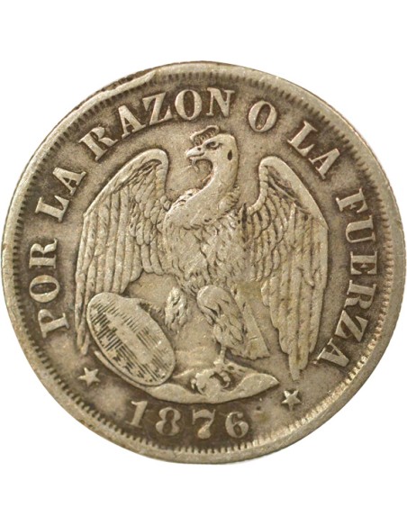 Chili 20 centavos Argent 1876 So Santiago