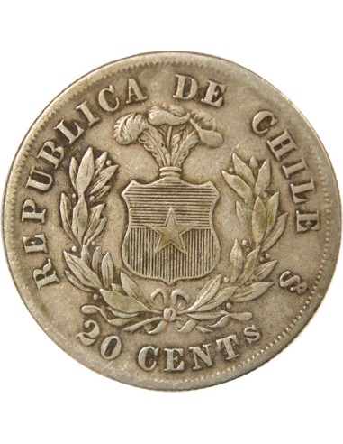 Chili 20 centavos Argent 1876 So Santiago