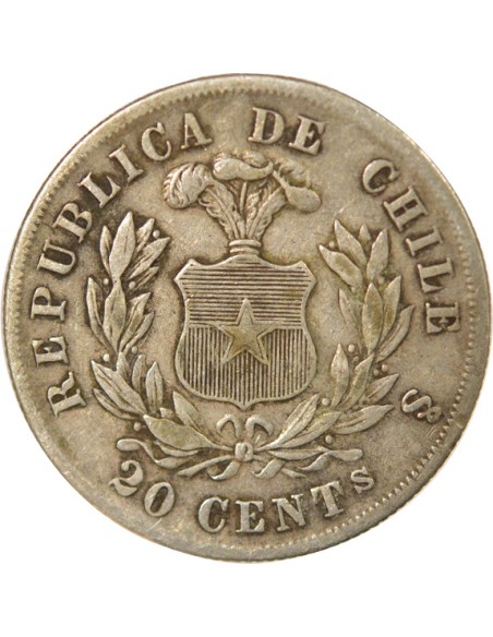 Chili 20 centavos Argent 1876 So Santiago