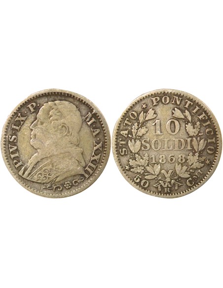 Etat Pontifical Pie IX 10 soldi Argent 1868 R Rome
