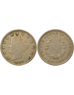 USA Liberty Nickel 5 cents Cupronickel 1908 Philadelphie