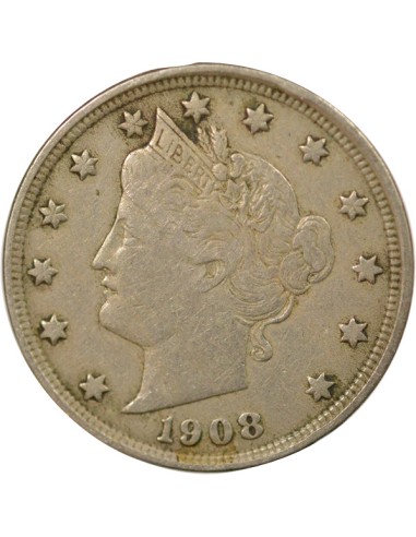 USA Liberty Nickel 5 cents Cupronickel 1908 Philadelphie