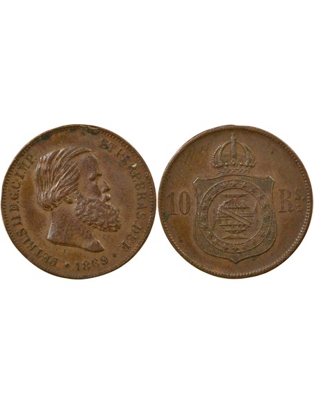 Brésil Pedro II 10 reis Bronze 1869 B. Bruxelles