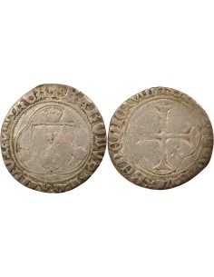 Charles VIII A la Couronne 1 blanc Billon 1488-1498 F Angers