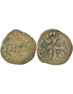 Charles X Cardinal de Bourbon Aux Deux C 1 douzain Billon 1594 D Lyon