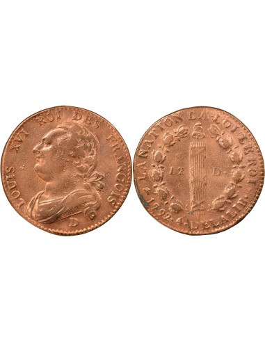 Louis XVI Au Faisceau 12 deniers Cuivre 1792 D Lyon