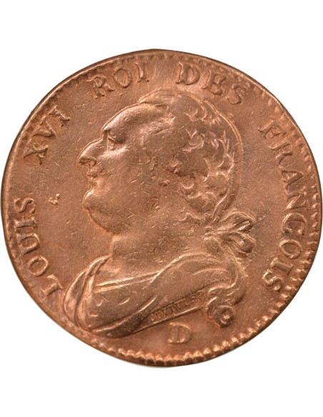 Louis XVI Au Faisceau 12 deniers Cuivre 1792 D Lyon