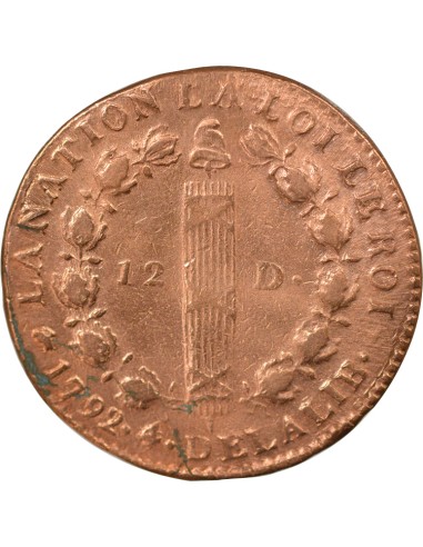 Louis XVI Au Faisceau 12 deniers Cuivre 1792 D Lyon