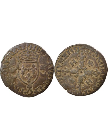Henri II Aux Croissants 1 douzain Billon 1551 C Caen