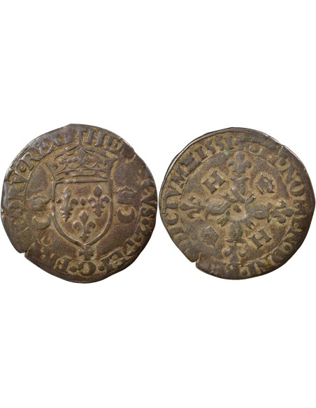 Henri II Aux Croissants 1 douzain Billon 1551 C Caen