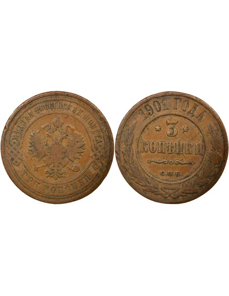 Russie Nicolas II 3 kopeks Cuivre 1901 Saint-Petersbourg