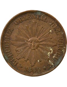 Uruguay 1 centesimo Bronze 1869 (1870) H Heaton 2
