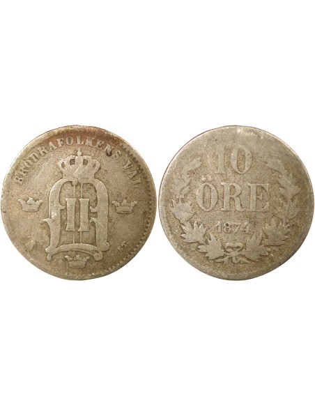 Suède Oscar II 10 ore Billon 1874 Kungsholmen