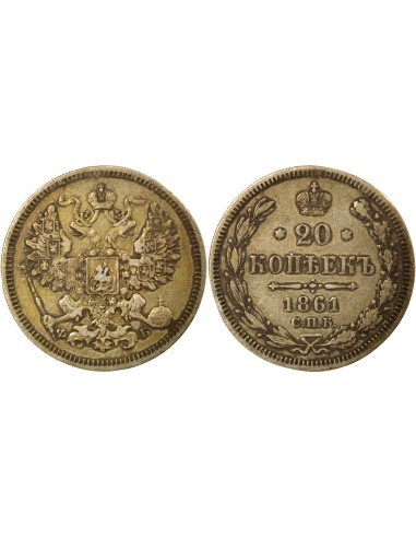 Russie Tsar Alexandre II 20 kopeks Argent 1861 Saint-Petersbourg