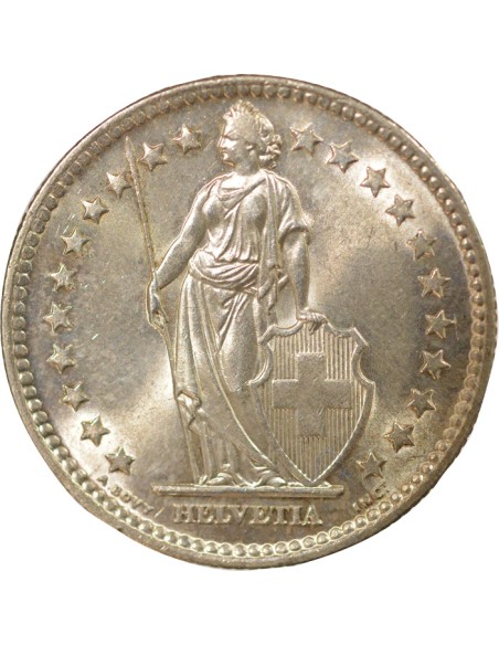 Suisse Helvetia debout 2 francs Argent 1964 Berne