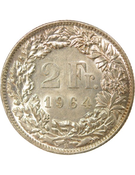 Suisse Helvetia debout 2 francs Argent 1964 Berne