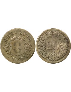 Suisse Ecusson  20 rappen Billon 1850 BB Strasbourg