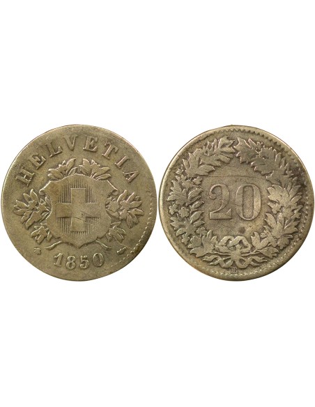 Suisse Ecusson  20 rappen Billon 1850 BB Strasbourg