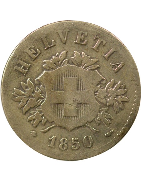 Suisse Ecusson  20 rappen Billon 1850 BB Strasbourg