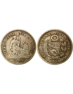 Pérou 1 dinero Argent 1866 BF Lima