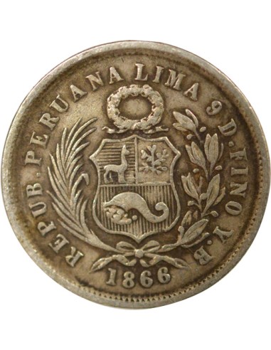 Pérou 1 dinero Argent 1866 BF Lima