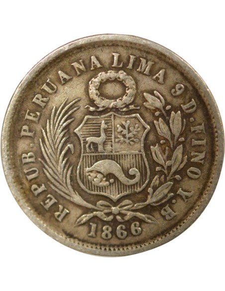 Pérou 1 dinero Argent 1866 BF Lima
