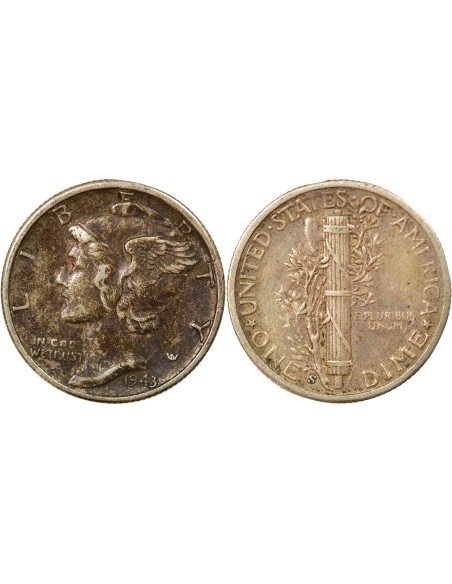 Etats Unis d'Amérique Mercury 1 dime Argent 1943 S San Francisco