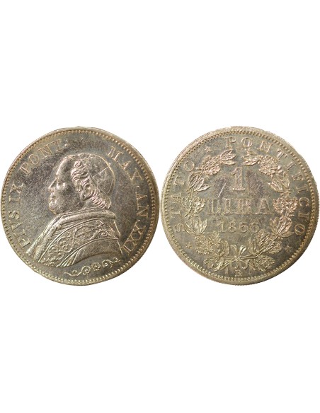 Etat Pontifical Pie IX 1 lira Argent 1866 R Rome