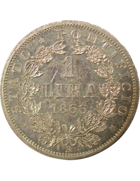 Etat Pontifical Pie IX 1 lira Argent 1866 R Rome