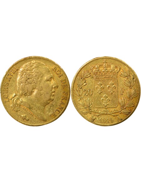 Louis XVIII Tête nue 20 francs Or 1819 A - Paris