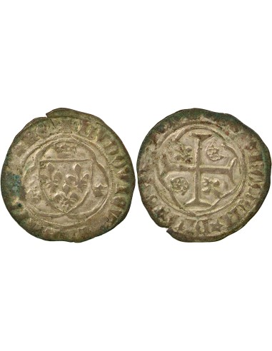 Louis XI A la Couronne 1 blanc Billon 1474-1483 C Saint-Lô