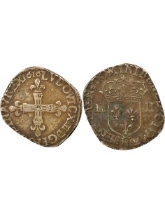 Louis XIII A la Croix fleurdelisée 1/4 ecu Argent 1616 H La Rochelle