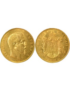Napoléon III Tête nue 50 francs Or 1858 A - Paris