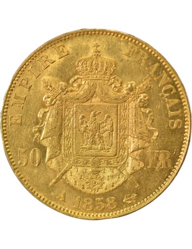 Napoléon III Tête nue 50 francs Or 1858 A - Paris