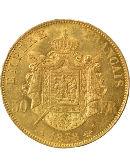 Napoléon III Tête nue 50 francs Or 1858 A - Paris