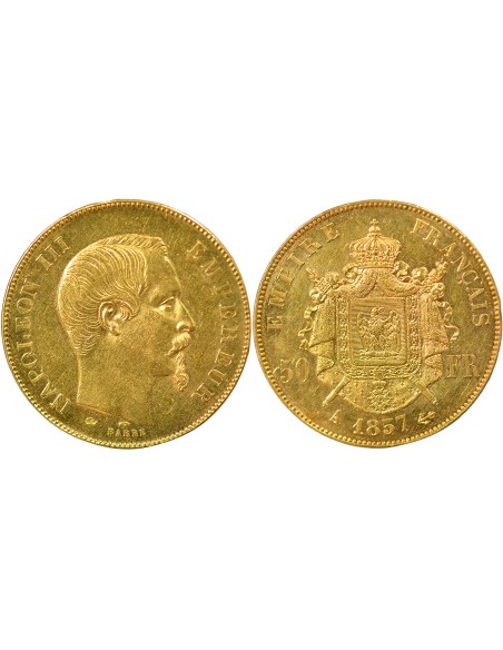 Napoléon III Tête nue 50 francs Or 1857 A - Paris