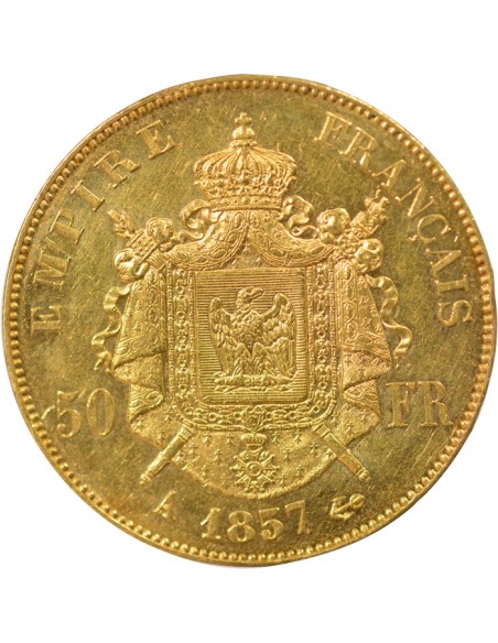 Napoléon III Tête nue 50 francs Or 1857 A - Paris