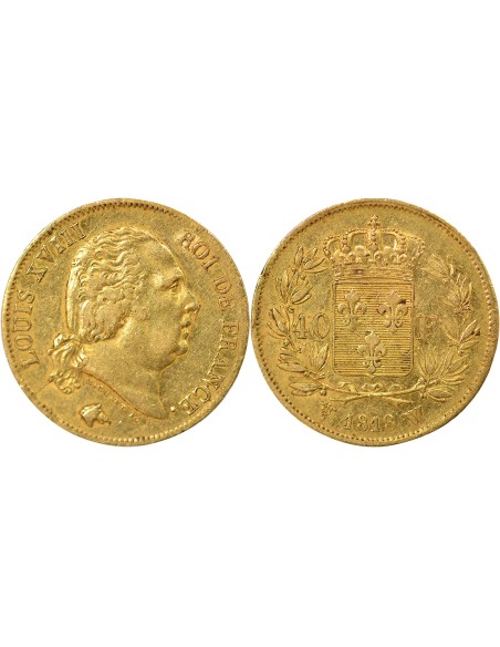 Louis XVIII Tête nue 40 francs Or 1818 W Lille