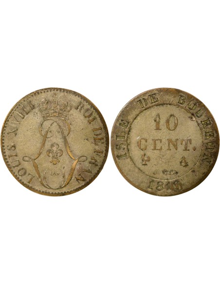 Réunion Louis XVIII 10 centimes Billon 1816 A - Paris