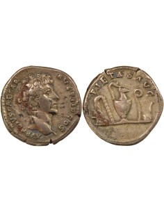 Rome Empire Marc Aurèle Instruments pontificaux 1 denier Argent 142 R Rome