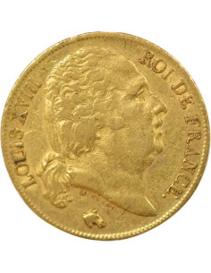 Louis XVIII Tête nue 20 francs Or 1818 A - Paris 2
