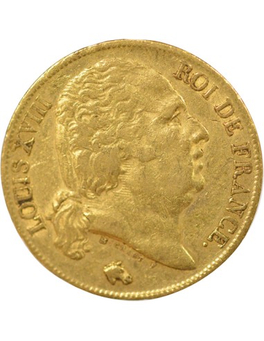 Louis XVIII Tête nue 20 francs Or 1818 A - Paris