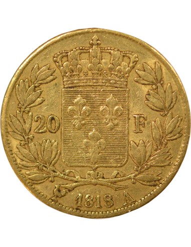 Louis XVIII Tête nue 20 francs Or 1818 A - Paris