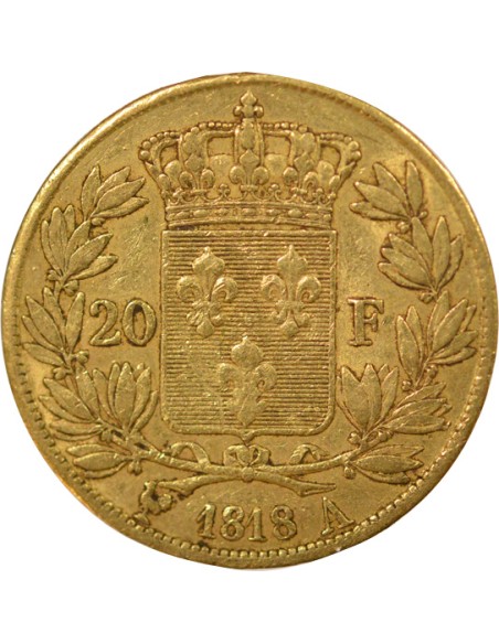 Louis XVIII Tête nue 20 francs Or 1818 A - Paris