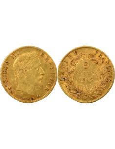 Napoléon III Tête laurée 5 francs Or 1865 BB Strasbourg