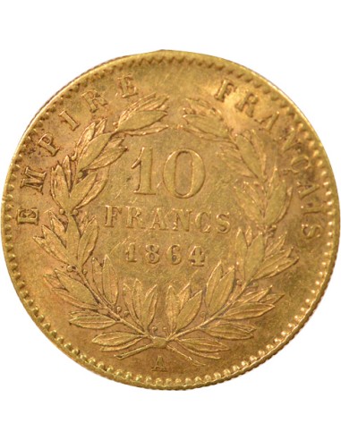 Napoléon III Tête Laurée 10 francs Or 1864 A - Paris