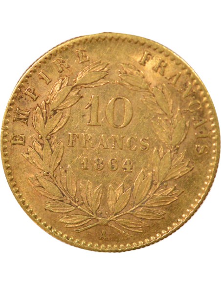 Napoléon III Tête Laurée 10 francs Or 1864 A - Paris